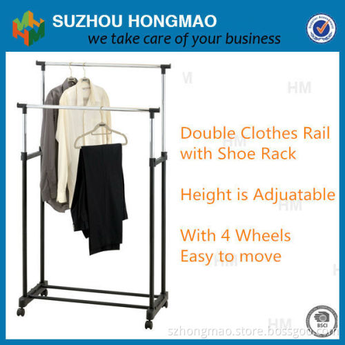 Double adjustable outdoor clothes rail coat rack